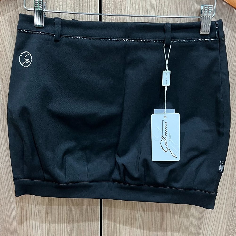 NWT Gattinoni Big Girls Black Skirt Mini w/ Rhinestones & Patent Leather Trim
